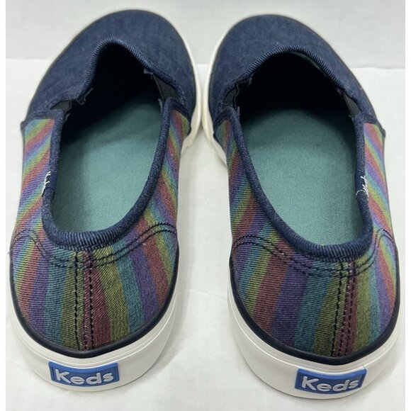 Keds Shoes Womens 8.5 Double Decker Stripe Denim Slip On Sneaker Preppy Nautical - Picture 6 of 10